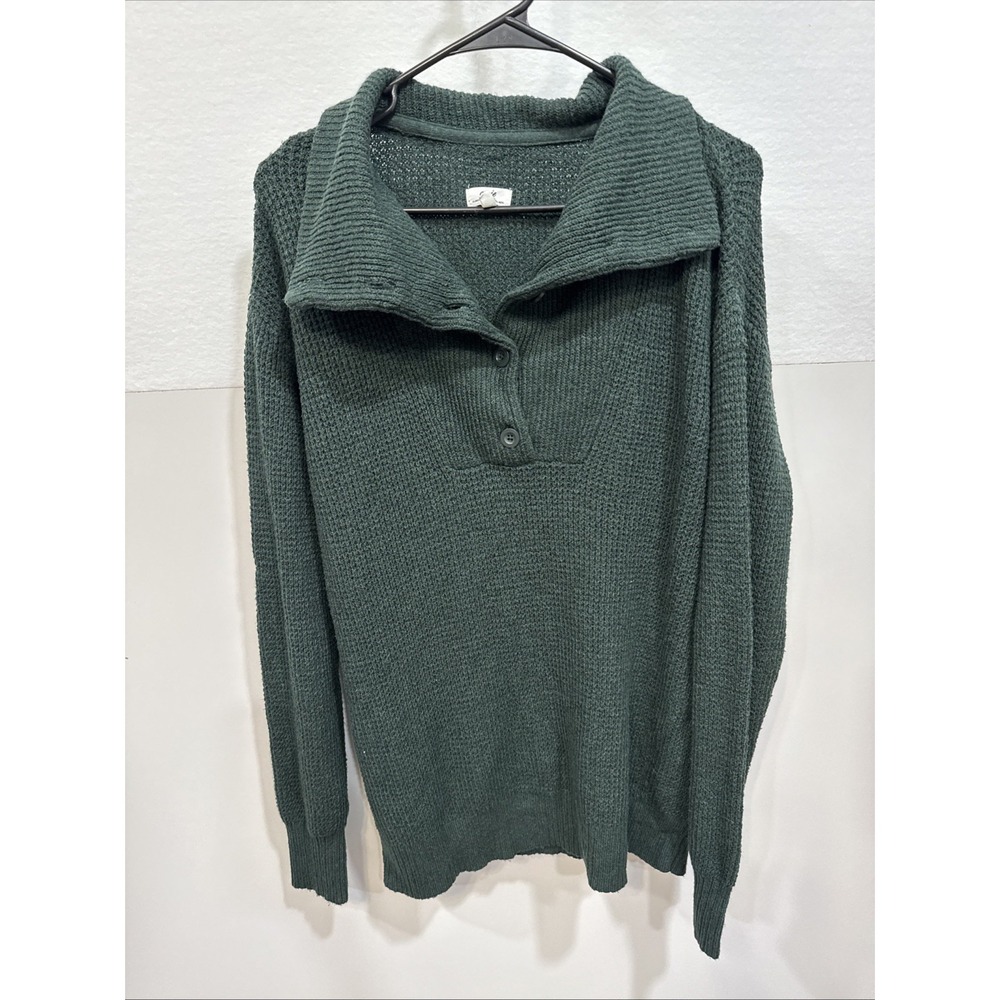 Aerie Sweater Womens XSmall Green Sugar Rush Chenille Collared‎ Pullover